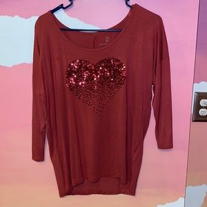 red sequin heart top